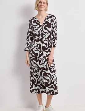 Midi-Kleid mit Split Neck und Print female Braun - Street One - FashionsVida
