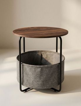 Tavolino con cesto in tessuto - beige