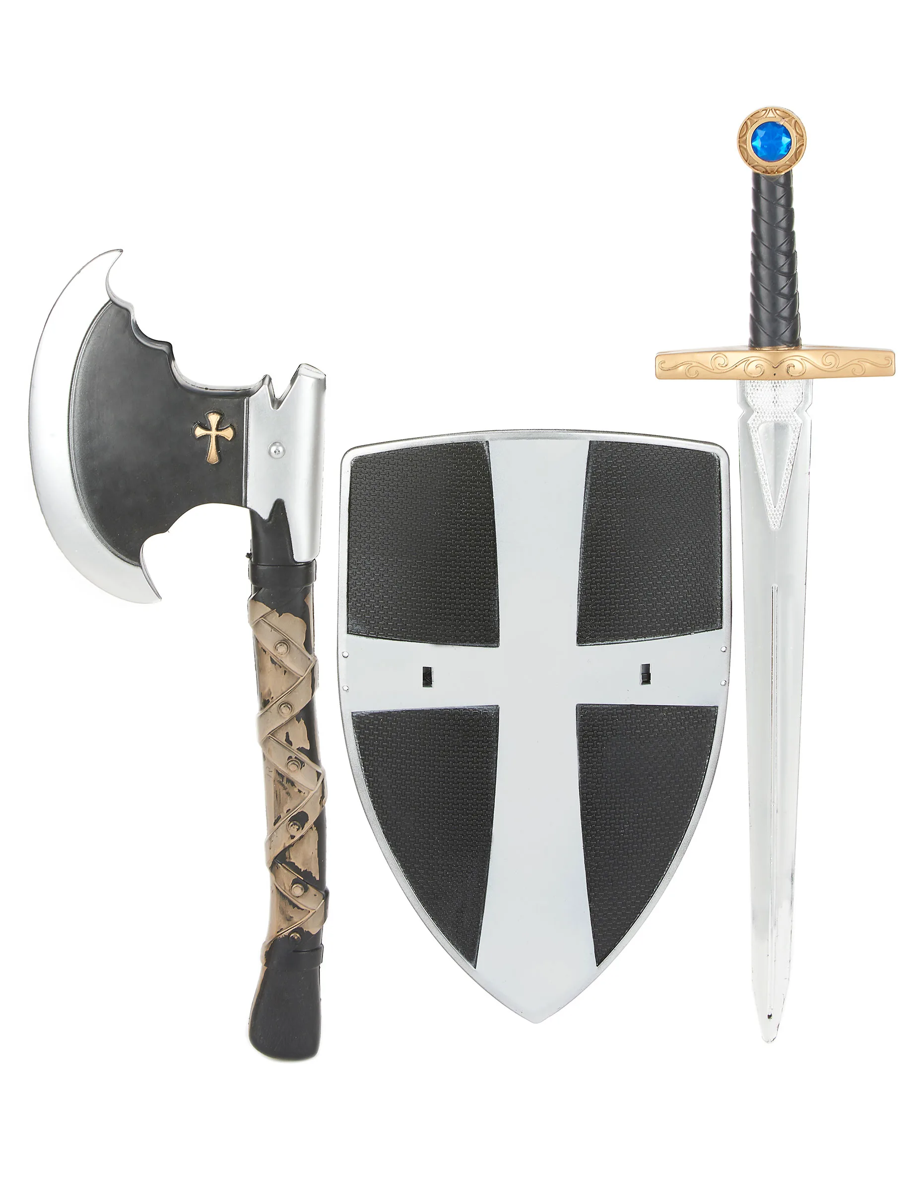 Ritter Kinder Kostüm Set Schwert Schild schwarz-silber - KARNEVAL-MEGASTORE - FashionsVida