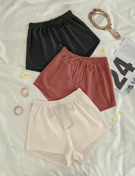 Piezas Pantalones cortos de estar por casa con nudo frontal sólido, ropa de verano, para otoño e invierno - Shein - FashionsVida