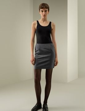 Jupe En Laine De Haute Qualité Taille Haute Avec Sangle Élastique À La Taille 90 % Laine, 10 % Soie Simple Et Classique Gris 42
