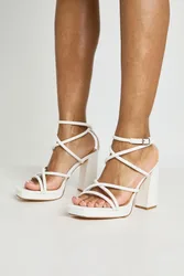 Womens Wide Fit Strappy High Block Heels - White - Size 3 Wide Fit (Uk Shoe)