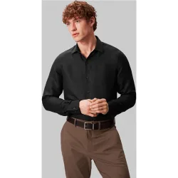 Camisa de Hombre en mezcla de lino ajustada lisa