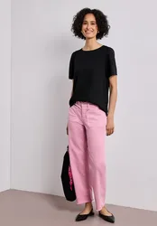 Bluse mit Rundhals und kurzen Puffärmeln female Schwarz