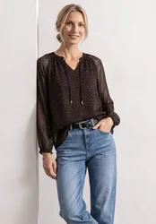 Raglanbluse mit Split Neck und Print female Braun