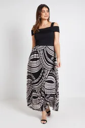 Ponte Cold Shoudler Pleated Maxi Dress - Black - Size: 10