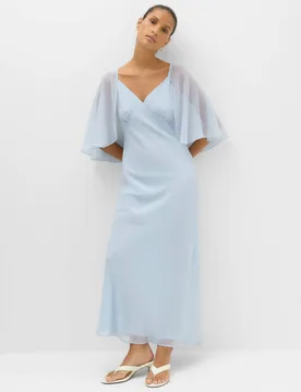 Cape V-Neck Maxi Dress Pale Blue female - M&S - FashionsVida