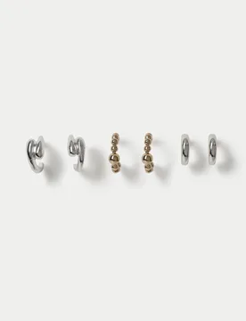 Pack Bobble Swirl Hoop Earrings Silver Mix female - M&S - FashionsVida