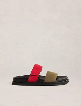 Suede Riptape Flat Footbed Mules Red Mix female - White stuff - FashionsVida