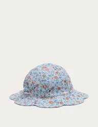 Pure Cotton Floral Scallop Bucket Hat (0-3 Yrs) Blue Mix Female