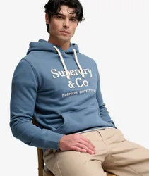 Superdry Herren Company Logo Kapuzenpullover mit Lockerer Passform Blue - Größe: S
