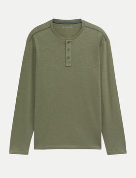 Langarmshirt mit Henley Kragen Grün 3XL
