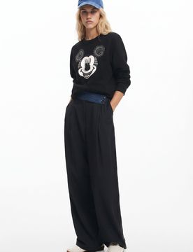 Sudadera cara Mickey Mouse, Mujer, Algodon, Negro, S
