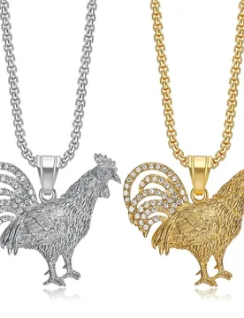 Punk Iced Out Rooster Chook Pendant Gold Silver Color Stainless Steel Tennis Chain Zircon Animal Necklace for Woman Man Jewelry - Aliexpress - FashionsVida