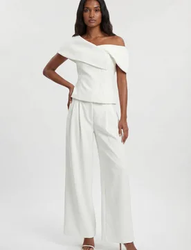 Compact Viscose Stretch Tailored Wide Leg Trouser - Ivory - Size: 16 - Karen millen - FashionsVida