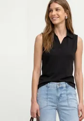 Top in Rippstruktur mit Polokragen female Schwarz
