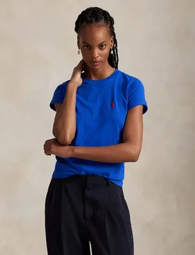 T-shirt blu China Polo in cotone a maniche corte con logo ricamato a contrasto - Ralph Lauren - FashionsVida