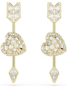 Orecchini pendenti Idyllia, Taglio misto, Cuore con freccia, Bianchi, Finitura oro 18K OS