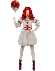 ES Kostüm Damen Pennywise IT grau-rot - female