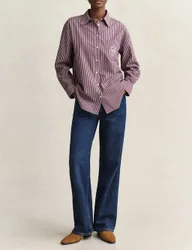 Pure Cotton Striped Button Through Shirt Red Mix female