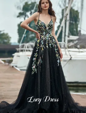 Line A Floral Fabric Wedding Dress Evening V-neck Party Robe De Soiree Femmes Dress Customized for Formal Occasions Luxury Prom - Aliexpress - FashionsVida