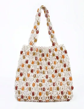 Bolso de red calado hecho a mano en Francia, bolso de playa de gran capacidad, bolso de hombro para mujer - Shein - FashionsVida