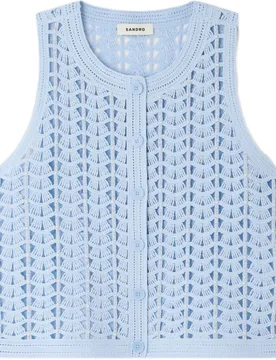 Chaleco de ganchillo de mujer con perlas y cuello redondo - sandro - FashionsVida