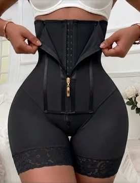 Pieza Pantalón corto moldeador de cintura alta Colombia, braguita moldeadora del Body, cierre con cremallera, control de abdomen, adecuado para múlt - Shein - FashionsVida