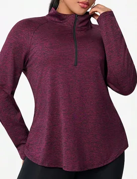 Blusa de manga larga con cremallera de cuarto para mujer de talla grande, para deportes de primavera - Shein - FashionsVida