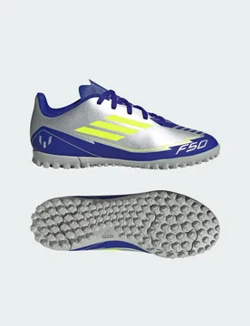 Scarpe da calcio F50 Club Messi Turf Junior 34 Silver Metallic / Solar Yellow / Lucid Blue - Adidas - FashionsVida