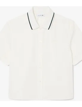 Camisa de mujer oversize con efecto petit piqué en de manga corta - Lacoste - FashionsVida