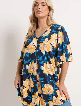 Women's Floral Pleat Front Top Size: 16 - Multicolor - Size: 16 - Yours - FashionsVida