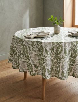 Tovaglia rotonda con motivo vegetale - verde polveroso