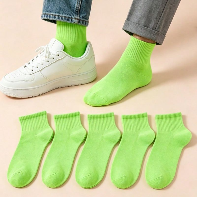 Pares de calcetines cortos invisibles de cuello redondo, verde fluorescente, transpirables y cómodos, estilo dopamina, para uso diario y desplazamien