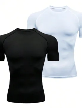 Piezas Camisetas de compresión de manga corta para hombre, parte superior deportiva de gimnasio y fitness para verano - Shein - FashionsVida