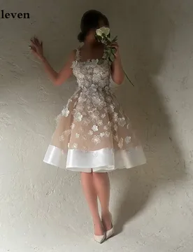 Smileven 3D Lace Flowers Wedding Dresses Champlgne Spaghetti Strao Bride Dresses Kenn Length Vestido de novia 2026 Customized - Aliexpress - FashionsVida