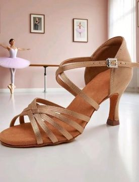 Par de zapatos de baile latino para mujer, suela blanda, tacón alto, satén, para escuela de baile profesional, estudiante de baile, zapatos de prác