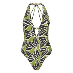 Bañador de mujer con tirantes cruzados y estampado hojas
