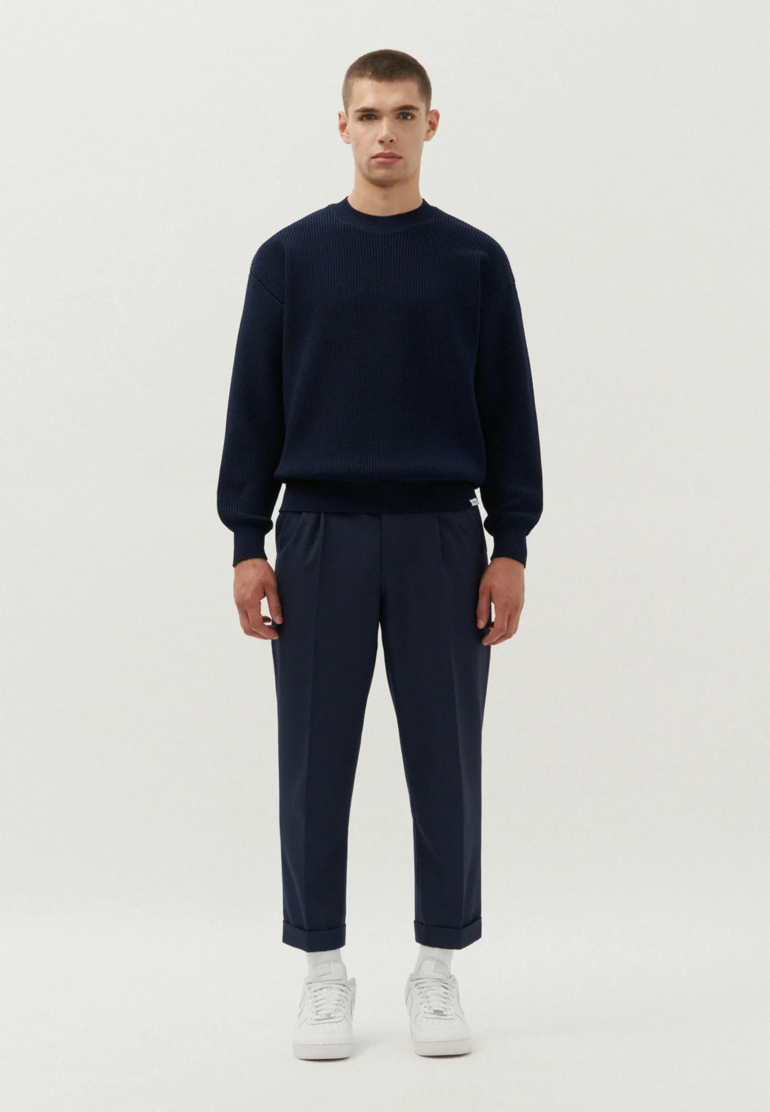 Rundhals Pullover uni Melange, Uni Blau S - Seidensticker - FashionsVida