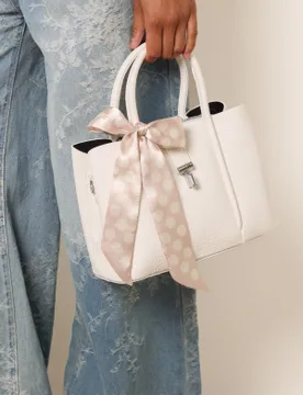 Scarf Top Handle Bag - ONE / CREAM - Blue Vanilla - FashionsVida