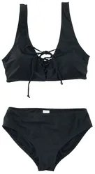 Badeanzug - Front Laced Bikini - S bis L - für Damen - Größe L - schwarz - Frauen - female