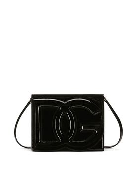 Borsa a spalla in vernice con logo Dg