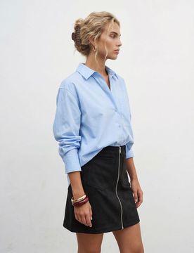 Camicia a righe con misto cotone - blu pallido