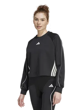 Stadium 3-stripes Crewneck Sweatshirt Women Sweatshirts - Black - Size XL (20-22) - Cotton Jersey - Black - Size: Extra Large - Adidas - FashionsVida