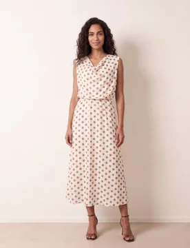 Polka Dot Drop Cowl Neck Midi Dress - S / IVORY/MOCHA - female - Blue Vanilla - FashionsVida