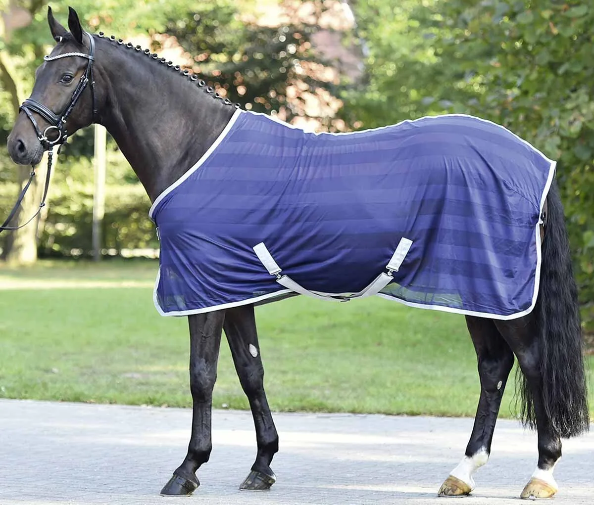 Transport-Fliegendecke STRIPE navy (silber) 165 cm - Busse - FashionsVida
