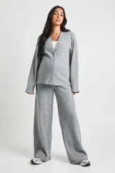 Womens Maternity Soft Rib Slouchy Cardigan & Wide Leg Trouser - Grey - Size 16 Uk