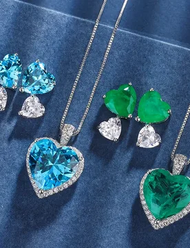 New hot-selling gold-plated colorful gemstone heart-shaped pendant and stud earrings versatile set for women 15*15-9*9 - Aliexpress - FashionsVida