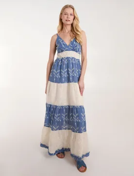Embroidered Block Out Stripe Cami Dress - 14 / BLUE - female - Blue Vanilla - FashionsVida