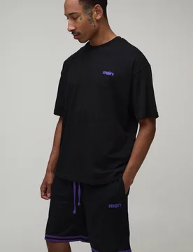 Herren Herren Stern-Applikation Übergroßes Oberteil & Basketball-Shorts Set Black Größe Large - boohooMAN - FashionsVida